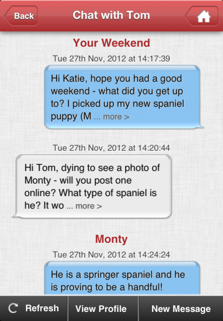 A sample of the App's messaging function, showing a conversation