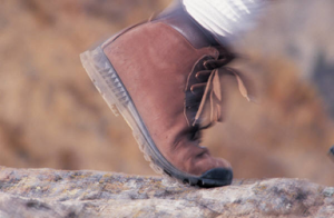 A brown leather hicking boot