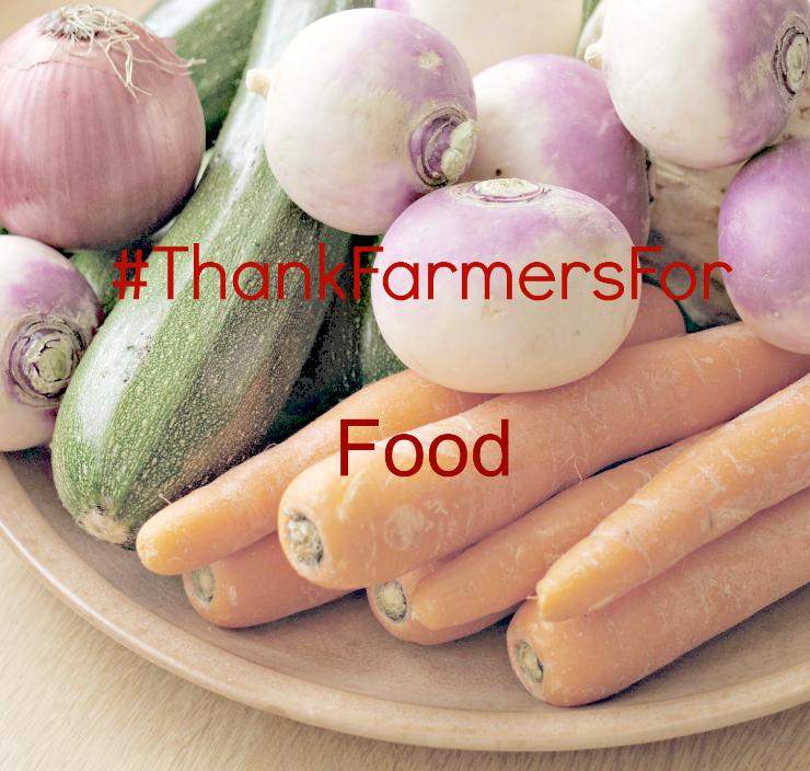 A plate of vegetables with the text Thank Farmers for Food